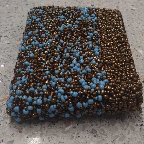 Beaded sky blue and brown beads clutch, Size 8 by 5 - Picture 6 of 8